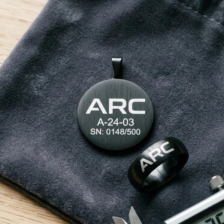 Laser engraved logo on stainless steel jewelry