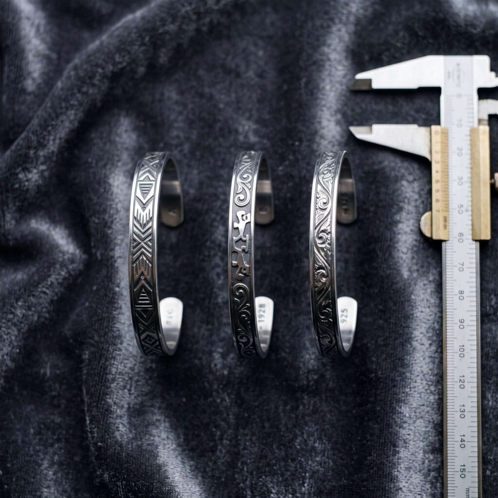 Engraving areas on stainless steel cuff bangles measured with a caliper