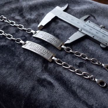 Engraved bracelet structure and dimensions reviewed with a caliper