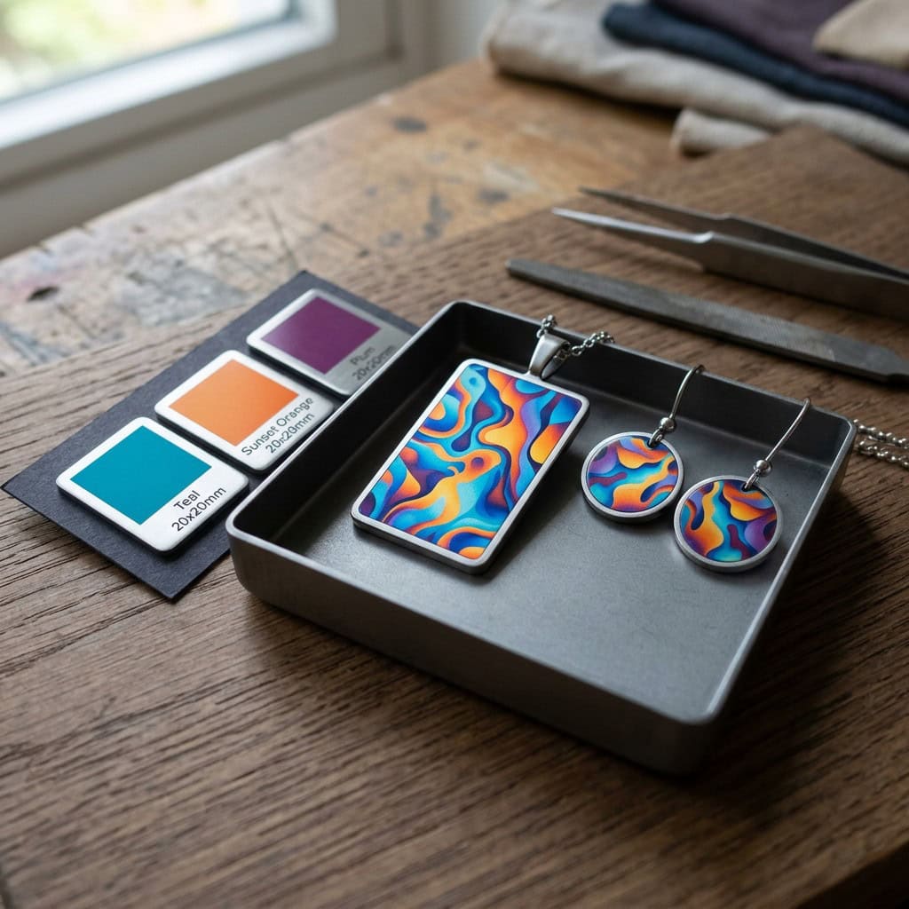 printed color detail jewelry sample table
