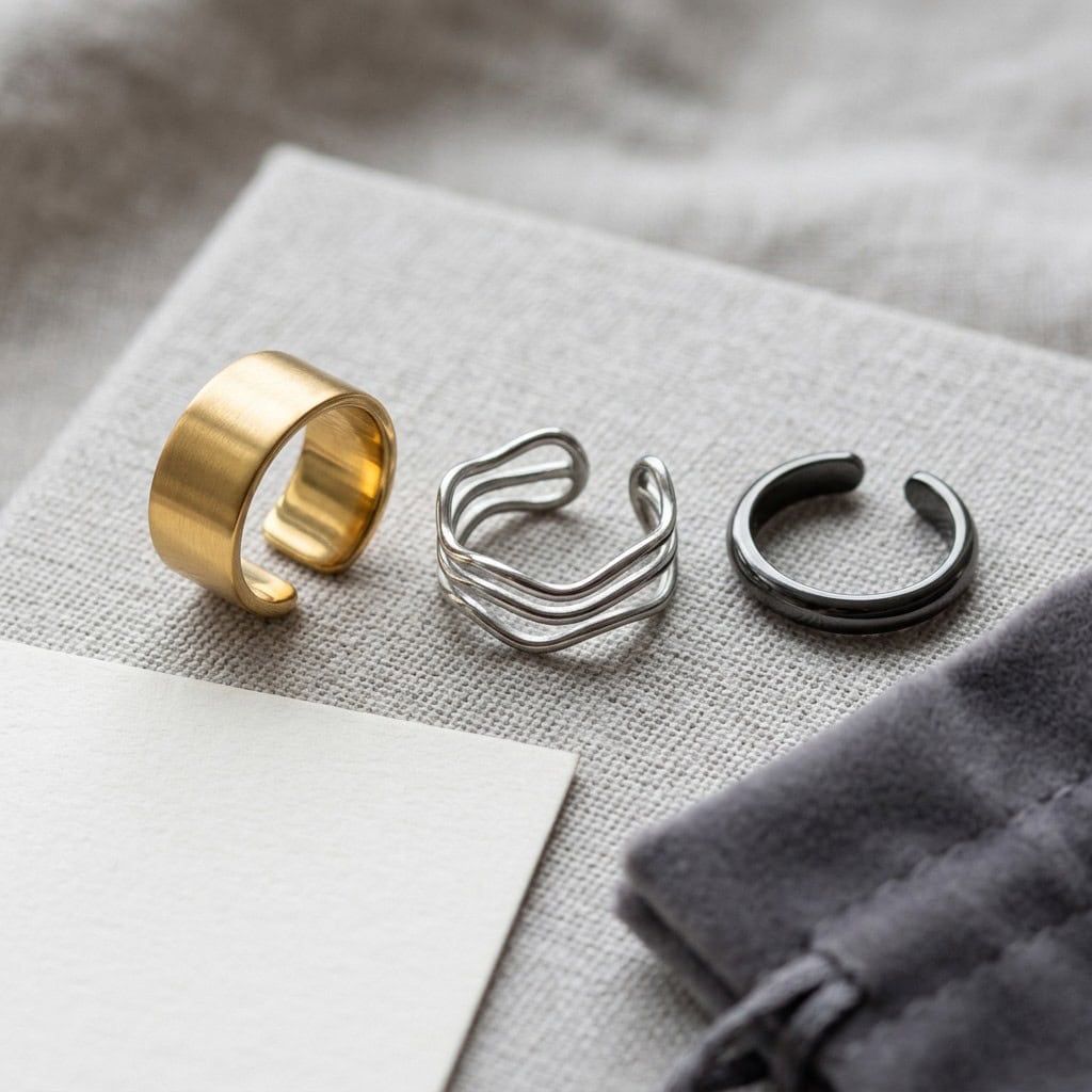 stainless steel ear cuffs opening display