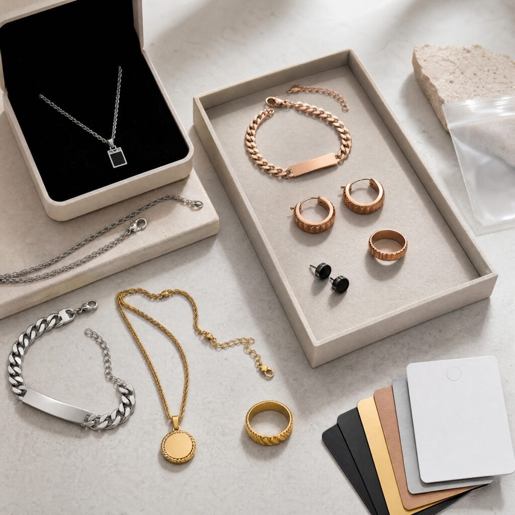 stainless steel jewelry product overview hero display