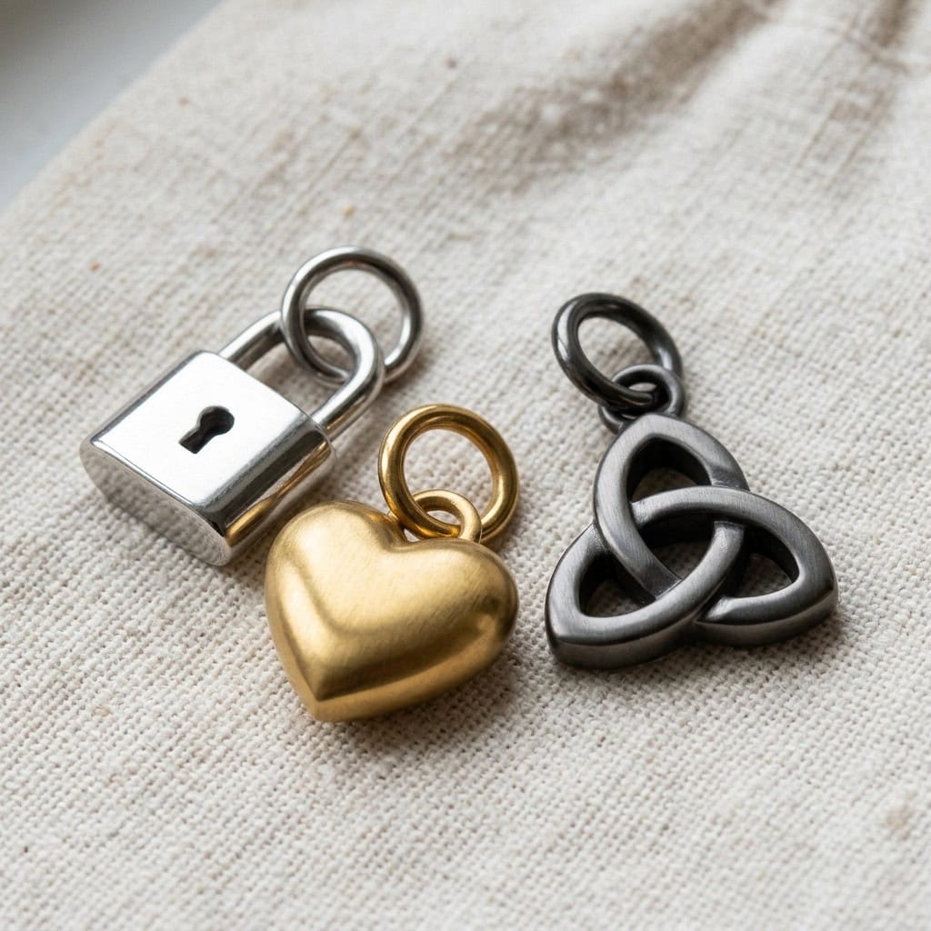 three dimensional cast charms product display