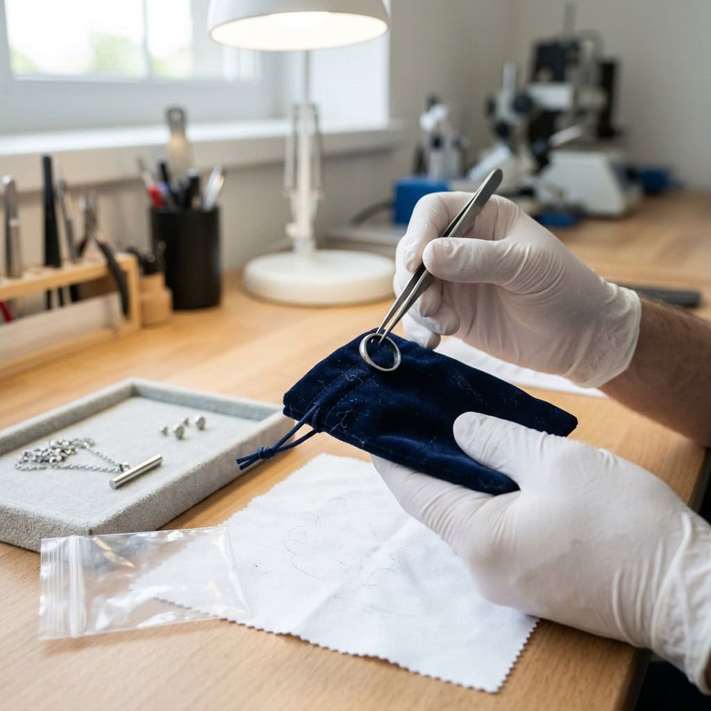 velvet pouch lint check packaging table