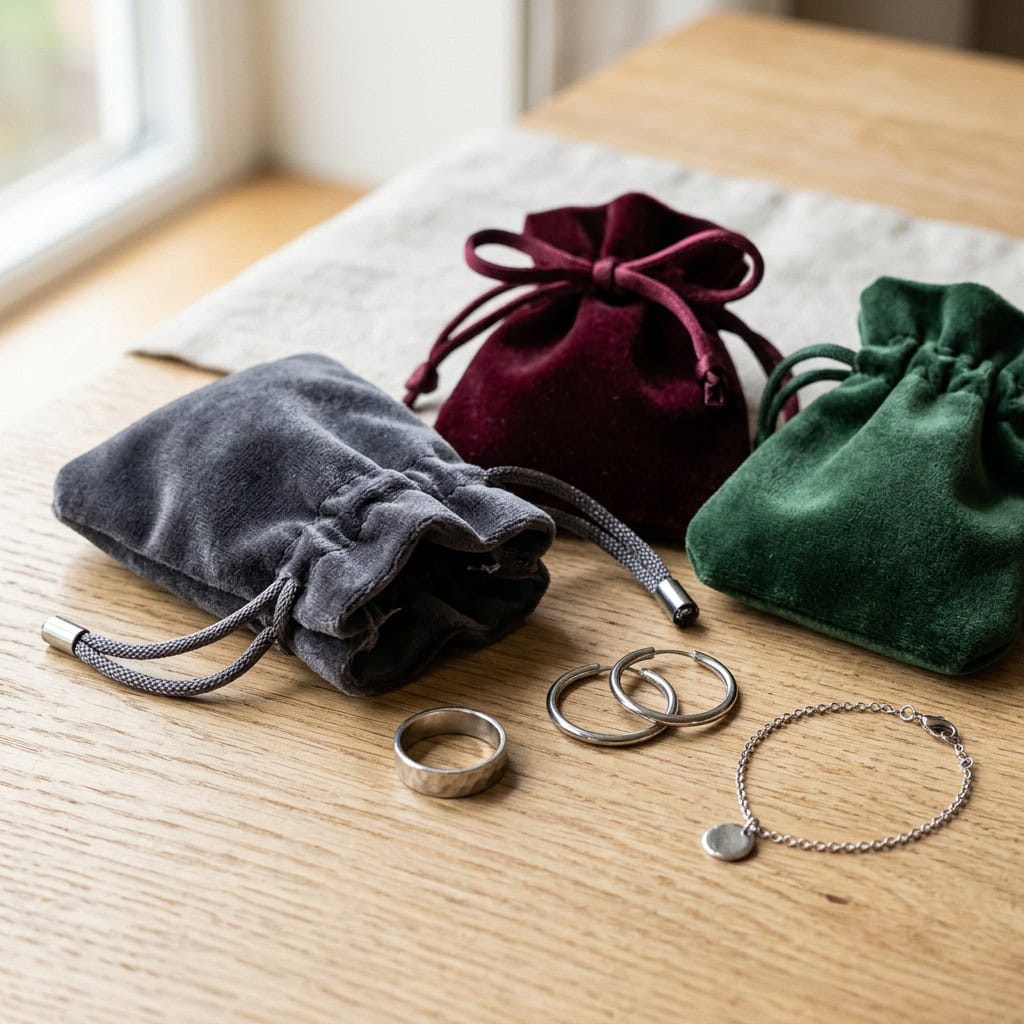 Velvet pouch size options for jewelry gift packaging