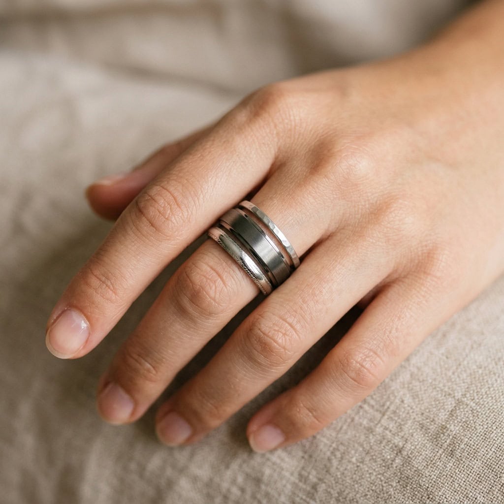 Stacked stainless steel ring display
